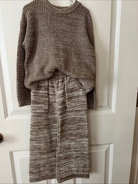 Cozy Neutral Knit Kids Matching Set - Taupe Sweater & Skirt